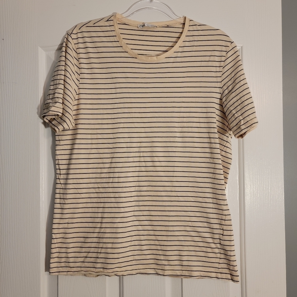 ZARA cream and black striped shirt